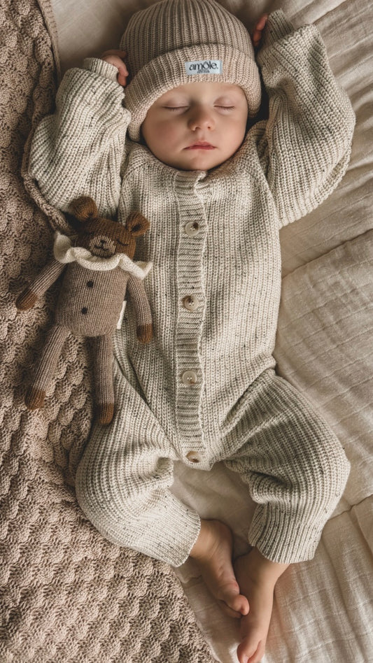Chunky Knit Strampler - Sand Dots